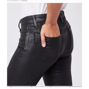 Paige Peg Leg Pandora Black Sheen Coated Jean Size 30